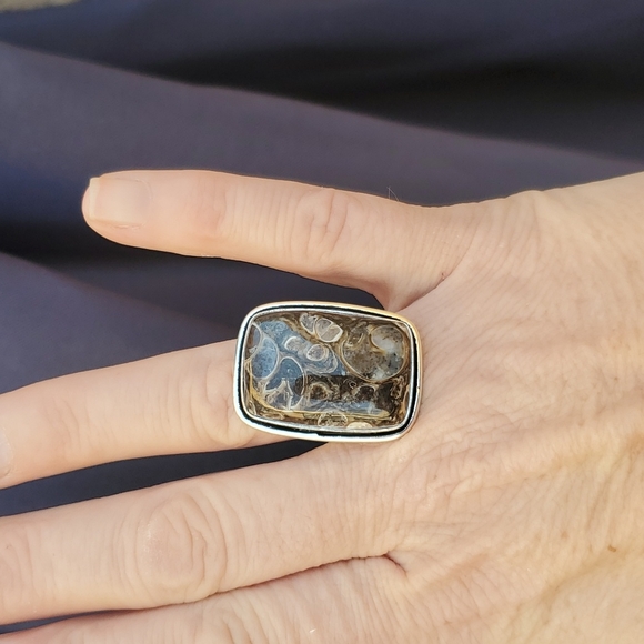 New Turritella Agate Fossil 925 Silver Ring. - Picture 4 of 15